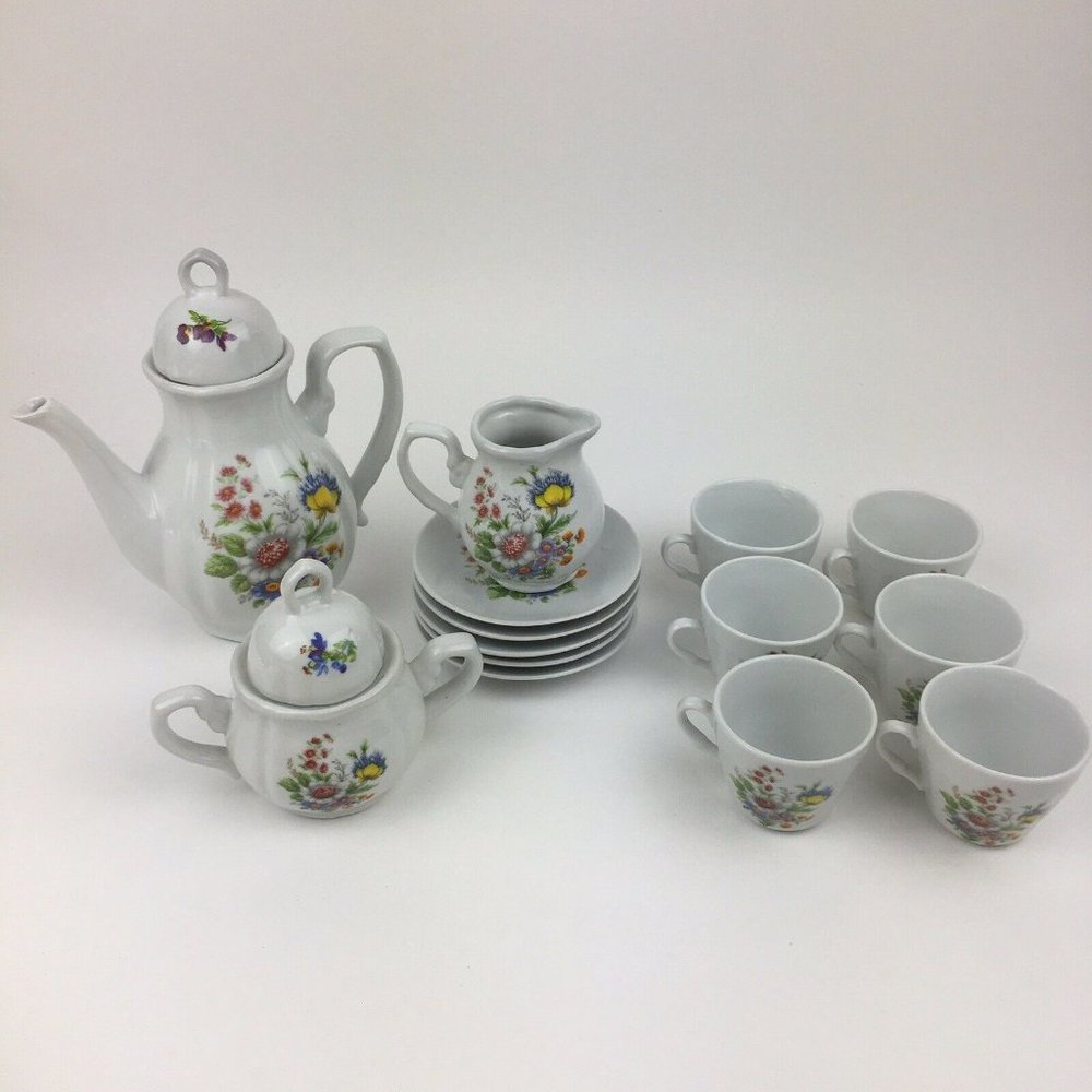 Small mini Tea  Coffee Expresso Set Floral Painted 14 Piece Set
